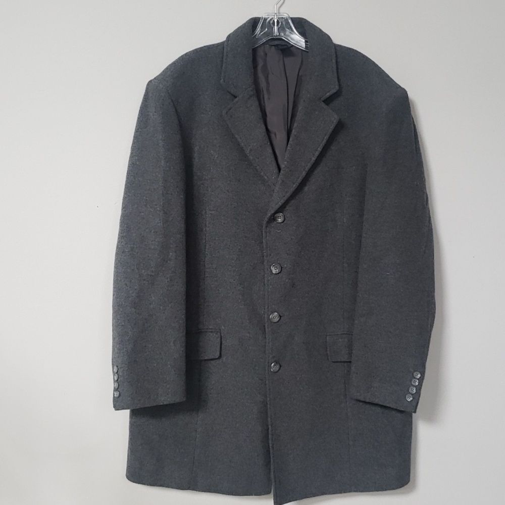 Claiborne Overcoat Mens sz L Charcoal Gray Wool Blend Italian Fabric Classic